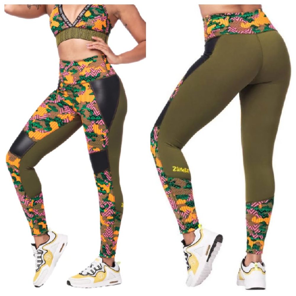 Zumba Dance Tribe High Waisted Panel Leggings Size Small